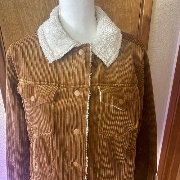 Grace & Lace Brown Corduroy Y2K Inspired Teddy Jacket with Cream Lining - Picture 6 of 9